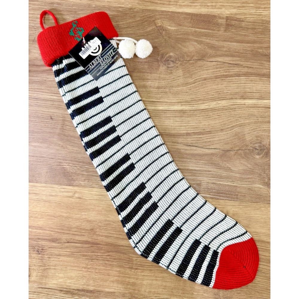 Piano Key Music Christmas Stocking 22" Red Black Vintage Gift Teacher Student